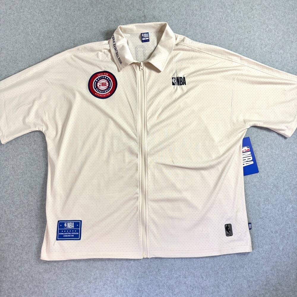 NBA Mens Lay Up Zip Up Mesh Shirt Cream Medium ZZML714S NWT